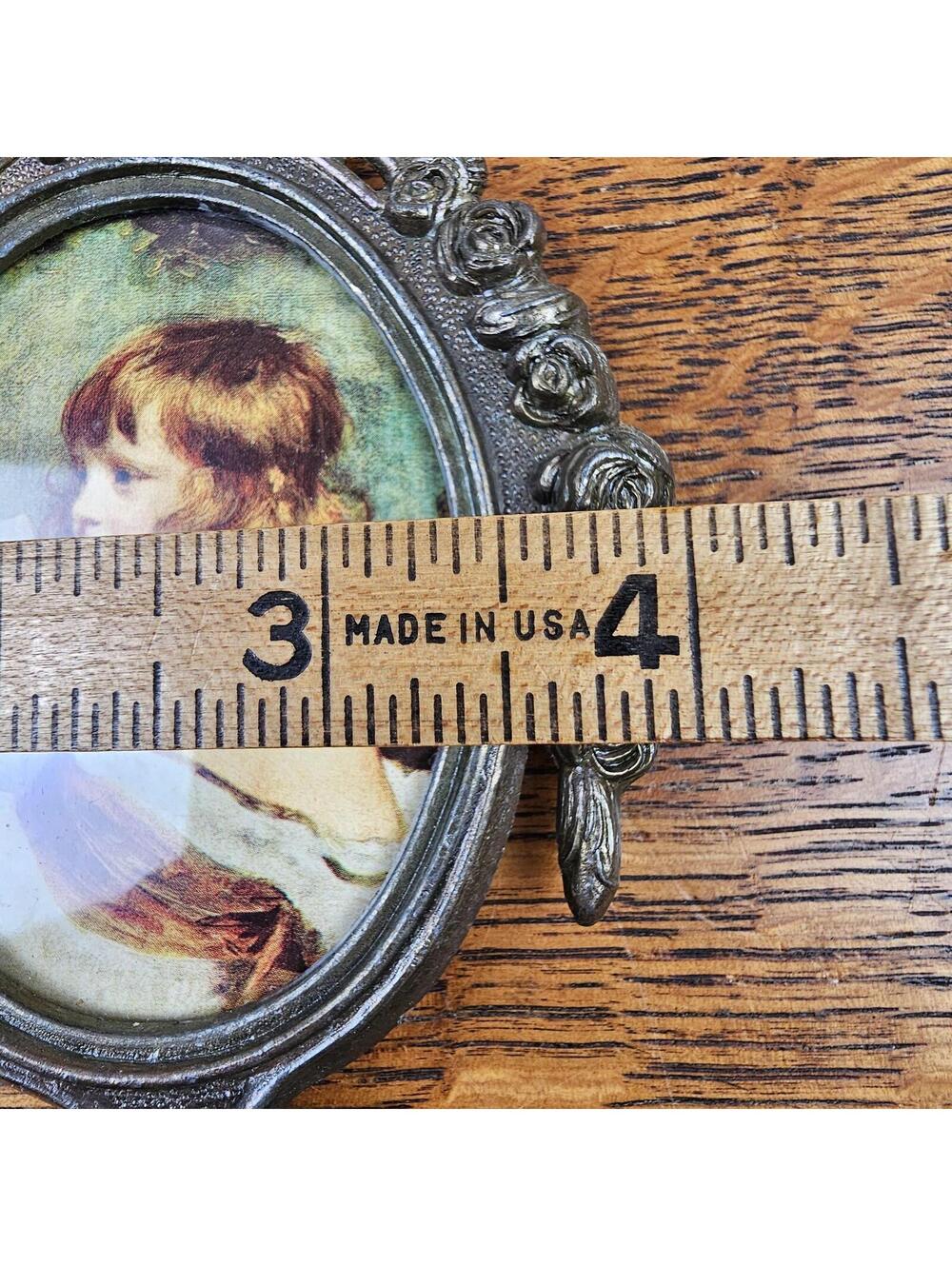 Vintage Italian Child Portrait Wall Plaques Pair Ornate Cast Metal Frames - Picture 9 of 10